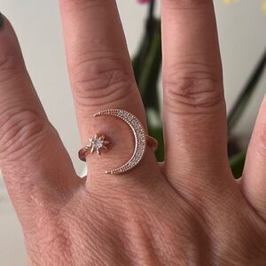 The Starry Night Sterling Silver adjustable ring w rose gold plating